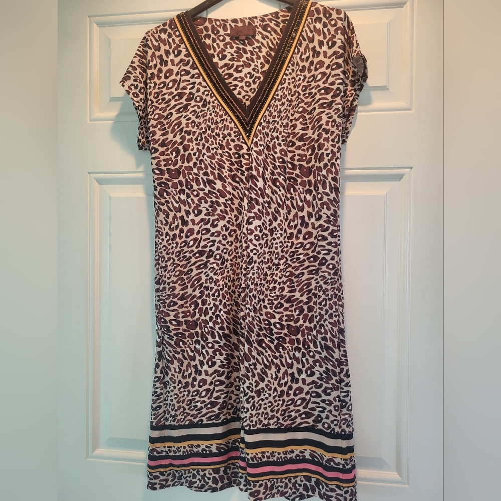 Hale Bob Leopard Print Dress with Black and Gold Accents